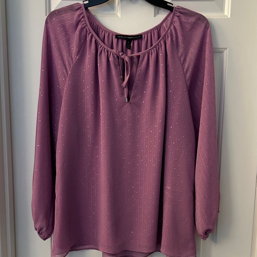 White House Black Market Mauve Tie-Neck Long-Sleeve Blouse